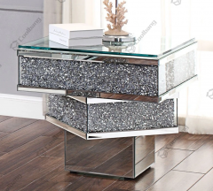 Living Room Crushed Diamond Mirrored Side Table End Table