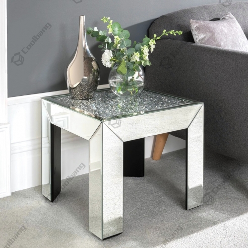 Living Room Crushed Diamond Mirrored Side Table End Table