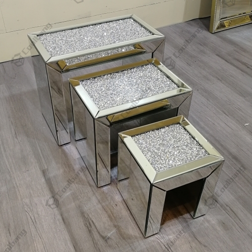 Living Room Crushed Diamond Mirrored Side Table End Table