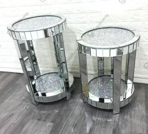 Living Room Crushed Diamond Mirrored Side Table End Table