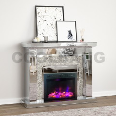 Popular European style LED electric crystal glass mirrored fireplace with heater