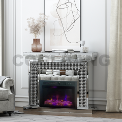 Latest style silver LED electric decoration mirrored fireplace