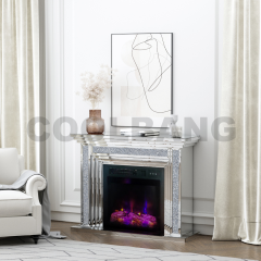 Hot sales modern living room mirrored furniture decorative design crushed diamond fireplace