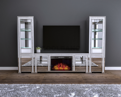 Coolbang New Arrival Modern Living Room Crushed Diamond Mirrored TV Stand With Electronic Fireplace And Light