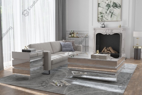 Modern Furniture White Glass Mirrored Tea Coffee Table for Home