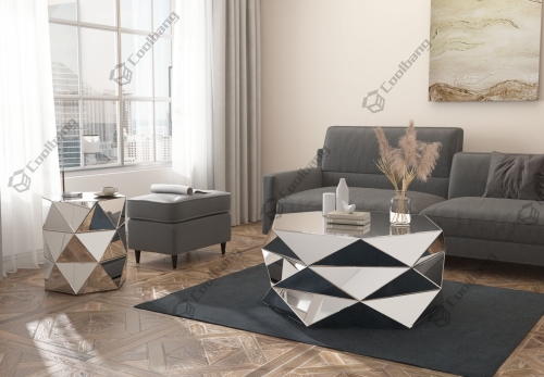 Modern Mirrored Crushed Diamond Living Room Large Tea Coffee Tables Round