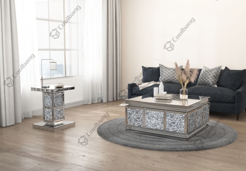 Coolbang square design furniture glass mirrored coffee table