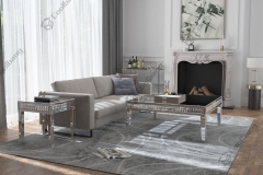 COOLBANG silver modern luxury mirrored coffee table set with crushed diamond glass on top