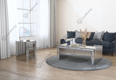 COOLBANG silver modern luxury mirrored coffee table set with crushed diamond glass on top