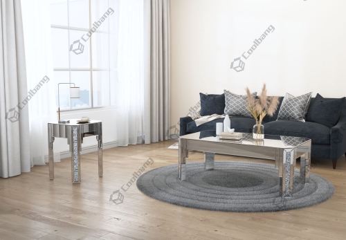 Unique Style Customized Hallway Design Silver Glass Mirror Coffee Table