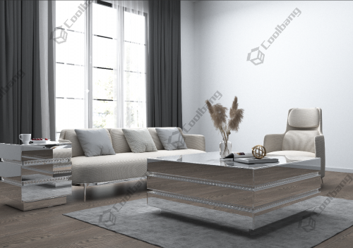 COOLBANG silver modern luxury diamond irregular mirrored glass coffee table living room furniture