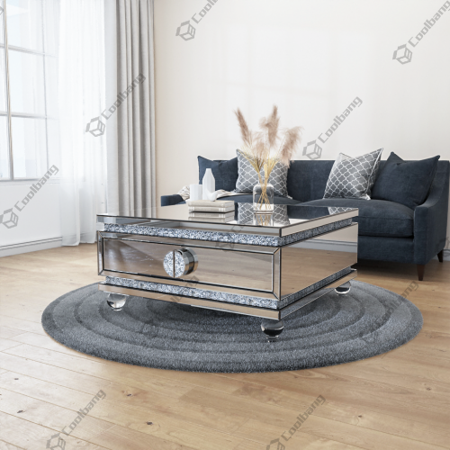 COOLBANG wholesale Luxury Unique Diamond Shape Coffee Table with Crushed Diamonds Inlay Living room furniture tea table