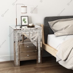Mirrored Bedroom Furniture Drawer Flocting Crystal Bedside Table Nightstand