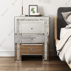 Mirrored Bedroom Furniture Drawer Flocting Crystal Bedside Table Nightstand