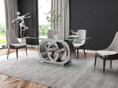 Modern Mirrored Tempered Glass Top Dining Table