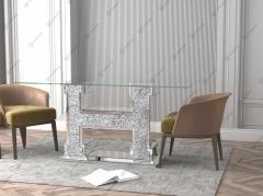 Modern fashionable popular crushed diamond sparkly glass rectangle top decoration dining table