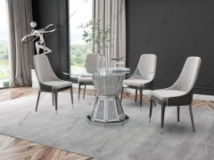 Modern Mirrored Round Tempered Glass Top Dining Table