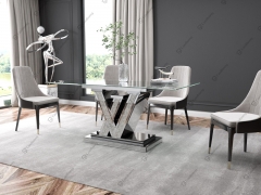 Modern Mirrored Crushed Diamond Tempered Glass Top Dining Table