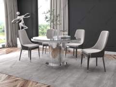 Modern Mirrored Round Tempered Glass Top Dining Table