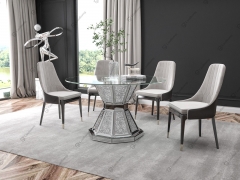 Modern Mirrored Crushed Diamond Tempered Glass Top Dining Table