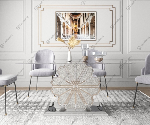 Mirrored Square Crushed Diamond Dining Room Table