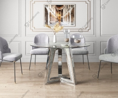 Modern Mirrored Round Tempered Glass Top Dining Table