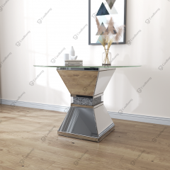 Modern Mirrored Round Tempered Glass Top Dining Table