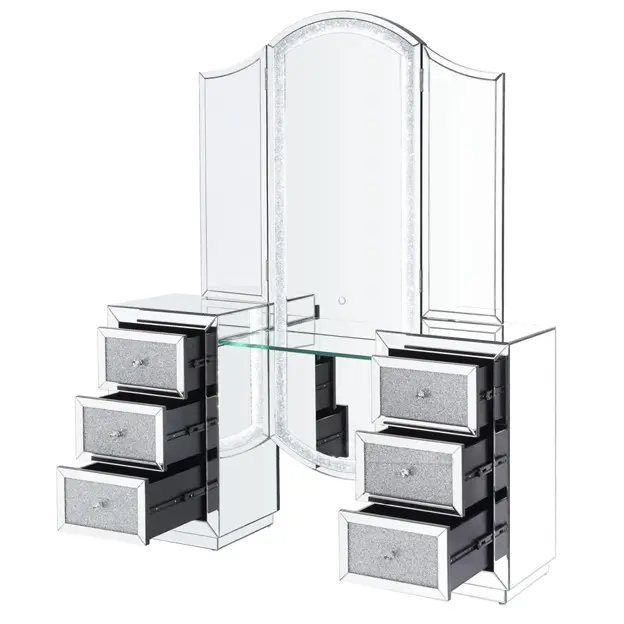 Latest Wooden Glass Top Dressing Table Makeup Table With Mirror