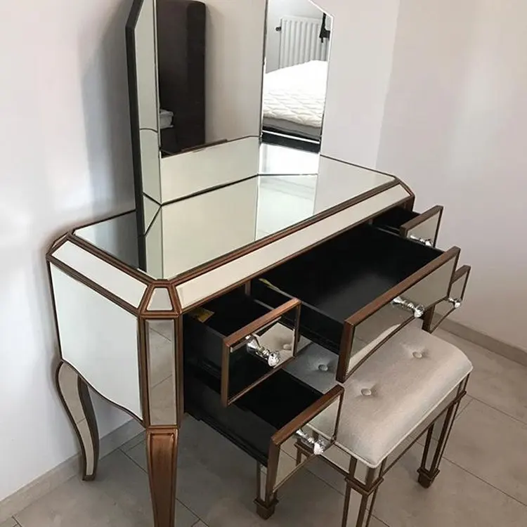 Coolbang Luxury Bedroom Furniture 4 Drawer French Dressing Table With Mirror And Stool