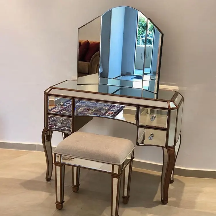 Coolbang Luxury Bedroom Furniture 4 Drawer French Dressing Table With Mirror And Stool