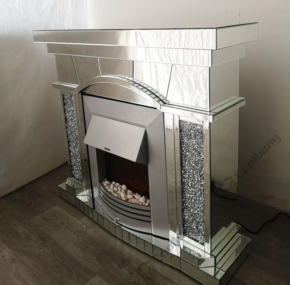 Luxury Style Home Crushed Diamond Furniture Electric Mirrored Fireplace