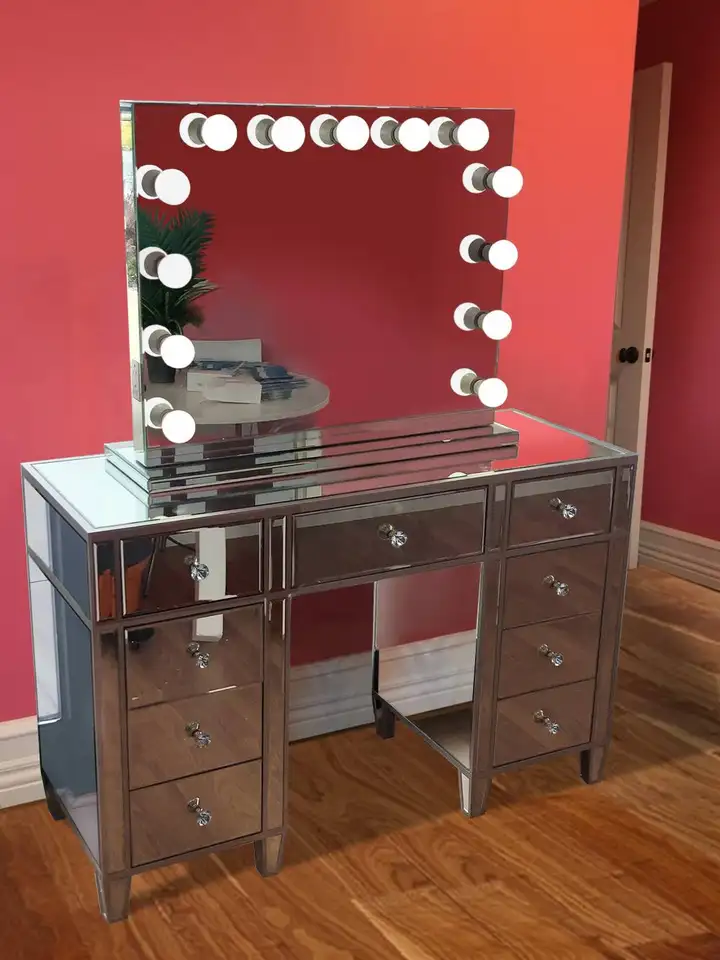 Modern Bedroom Furniture Beauty Store Dressing Table Led Vanity Light Mirror Vanity Desk For Makeup