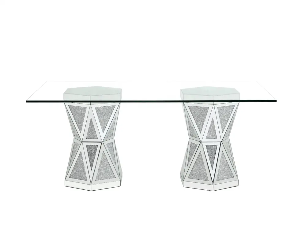 Own Design Mirrored Crushed Diamond Tempered Glass Top Dining Table