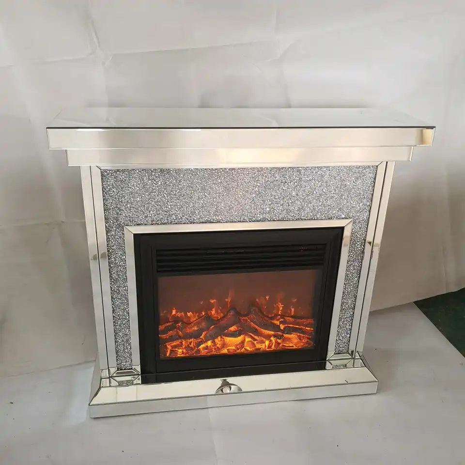 Decorative Electric Sparkle Diamond Crush Mirror Fireplace For Living Room