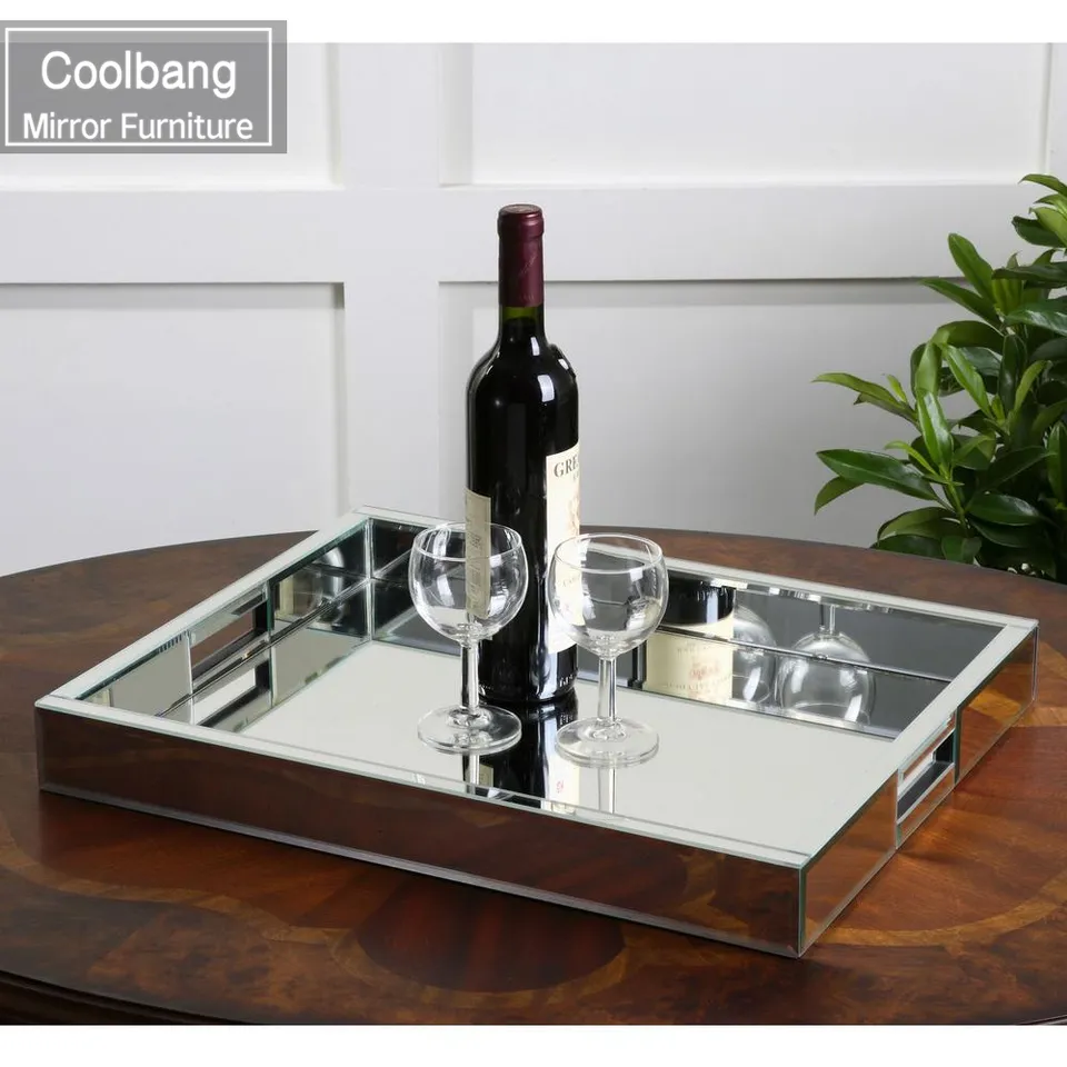 Factory Wholesale Home Use Hotel Decor Silver Glass Mirrored Tray