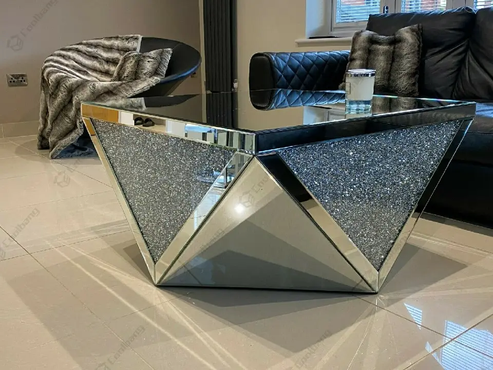 Modern Living Room Vanity Crushed Diamond Mirrored Coffee Table