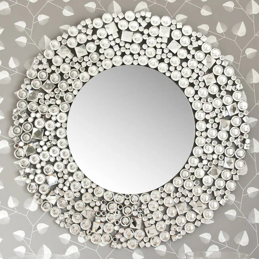 Home decor sparkly crystal venetian round wall mirror