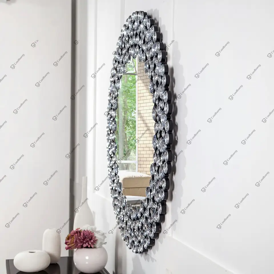 Home decor sparkly crystal venetian round wall mirror