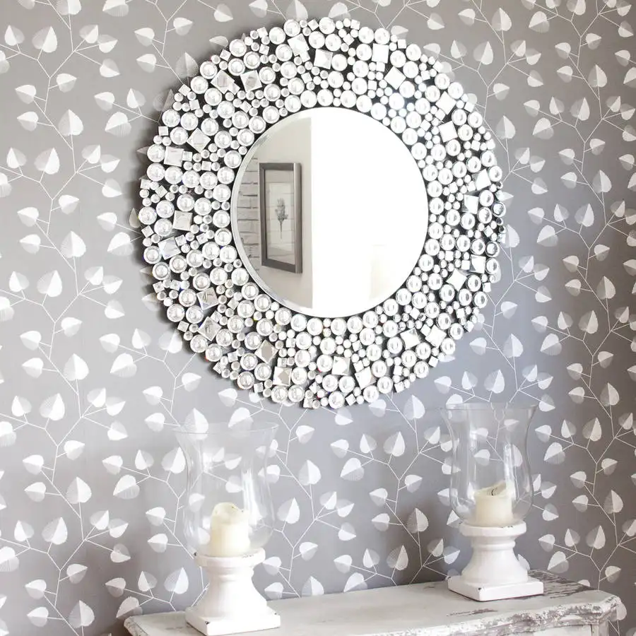 Home decor sparkly crystal venetian round wall mirror