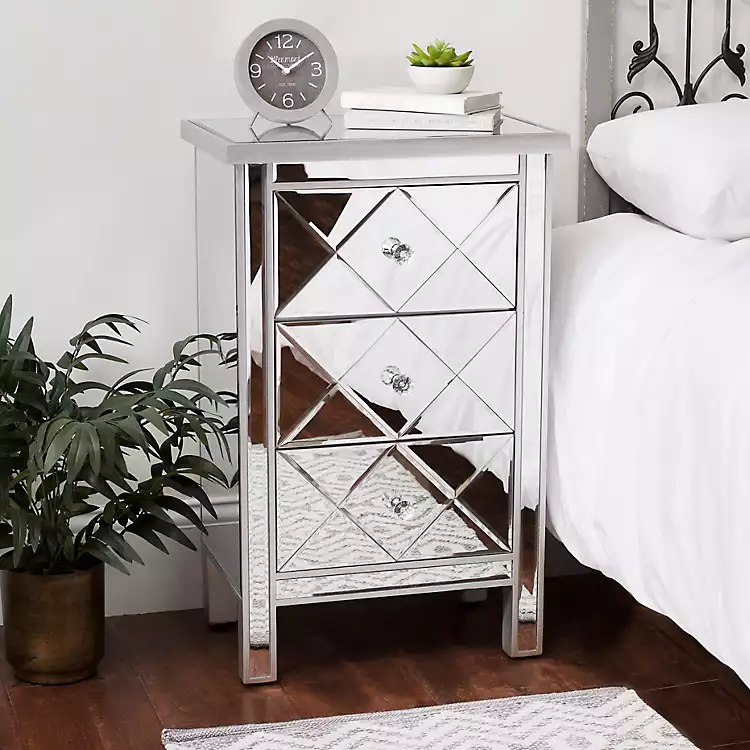 Diamond Design 3 Drawer Mirrored Chest For Bedroom And Living Room Decor