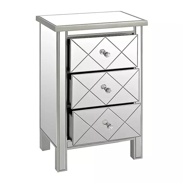 Diamond Design 3 Drawer Mirrored Chest For Bedroom And Living Room Decor
