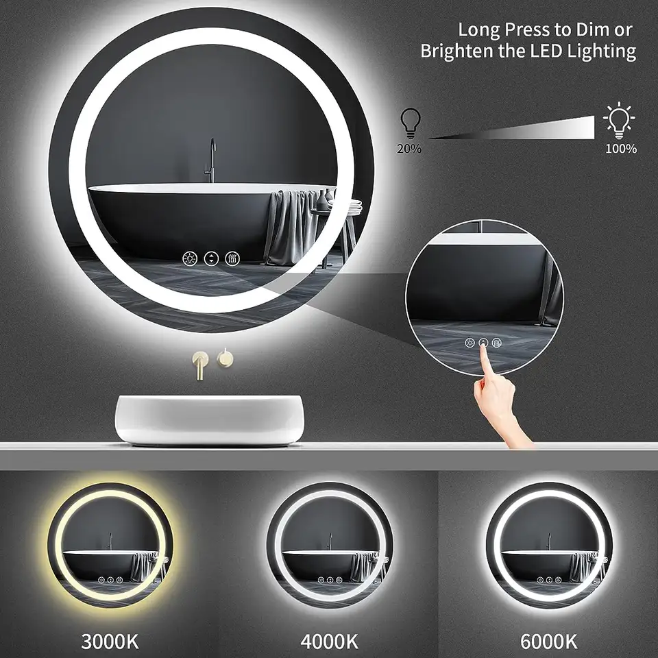 Hot Seller Round Hotel Luxury Washroom Bathroom Led Mirror Hotel Bath Mirror With Led Light