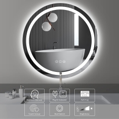 Round LED Bathroom Mirror Dimmable Shatter-Proof Frameless Anti-Fog Makeup Vanity Backlit Mirrors With Front And Back Lights