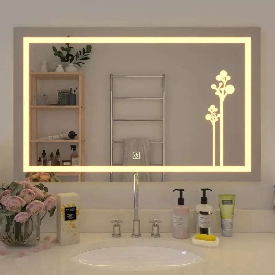 Modern Rectangle Smart Anti fog Touch Screen Led Bath Mirrors Vanity Wall Mounted Glass Bathroom Mirror With Led Light