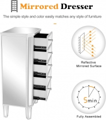 Modern 5 Drawer Mirrored Cabinet High Quality Storage Furniture