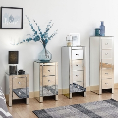 Elegant Contemporary Mirrored 3/4/5 Drawer Bedroom Nightstand Glass Slim Chest