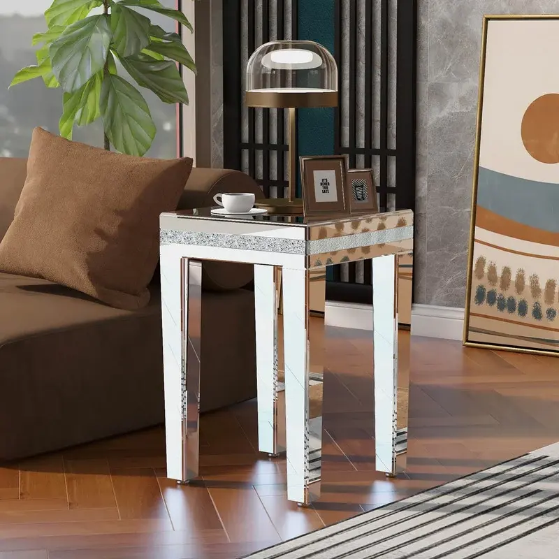 Stylish And Functional Mirrored End Table Easy Assembly Wood Coffee Table for Living Room