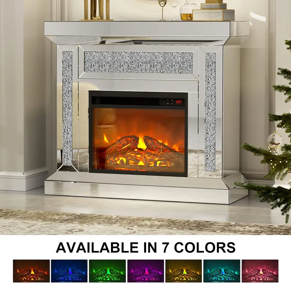 Contemporary Cheap Living Room Furniture Art Deco Mirrored Electrical Fireplace No Heat