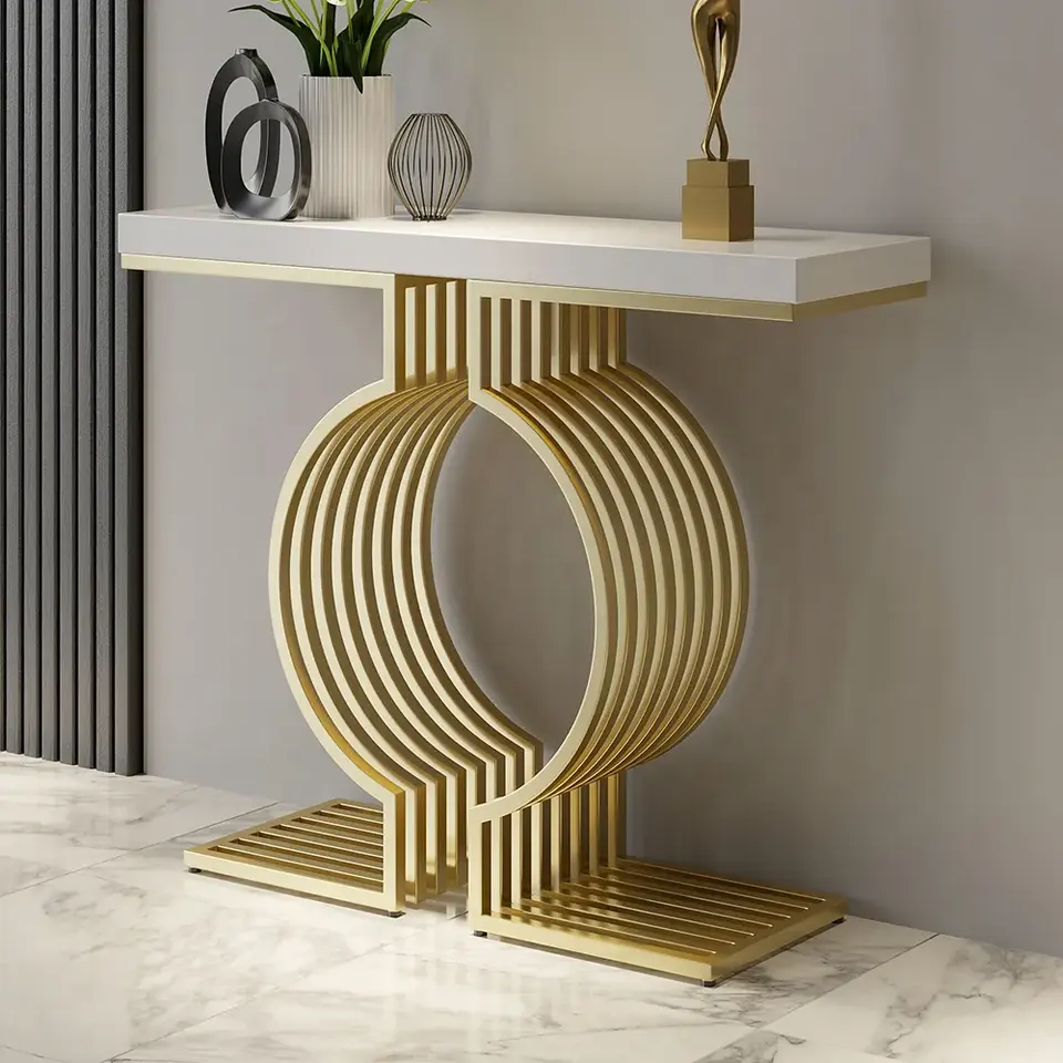 Elegant Stainless Steel Living Room Furniture Metal Console Table With Marble Top