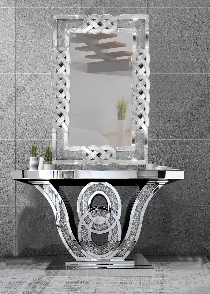 Coolbang Mirror Furniture Modern luxury Mirror Living Room Sets Crushed Diamond Console Table